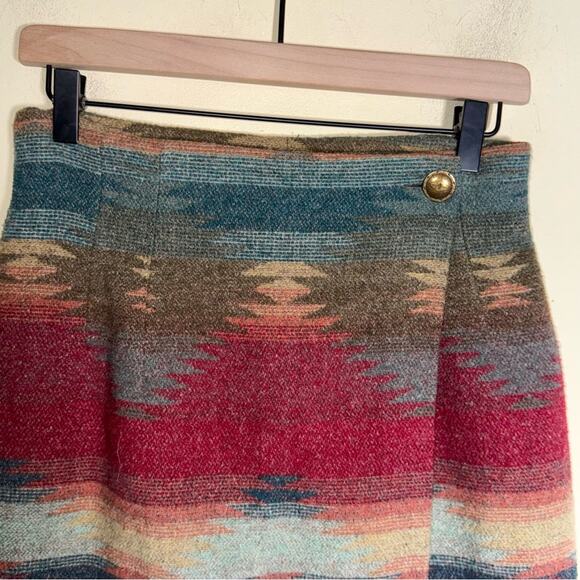 VINTAGE NO 4 EXP JEANS wool blend southwestern wrap midi skirt Italian made 7/8 - Picture 3 of 7